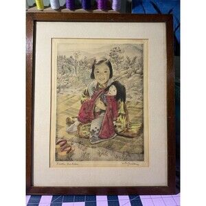Willy Seiler VINTAGE 1950’s Original Signed In Color Etching Little Mother 15x13